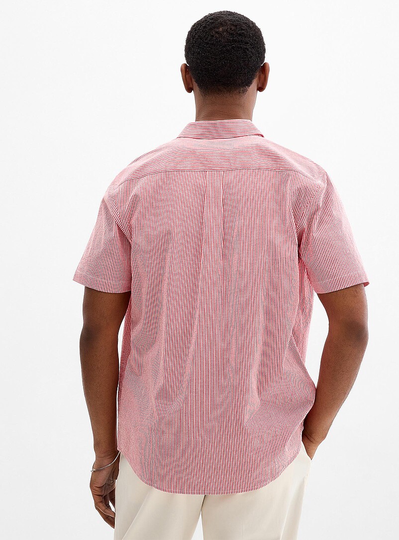 Le 31: La chemise seersucker rayure color&eacute;e <b>Coupe moderne</b> Rouge &agrave; motifs pour homme