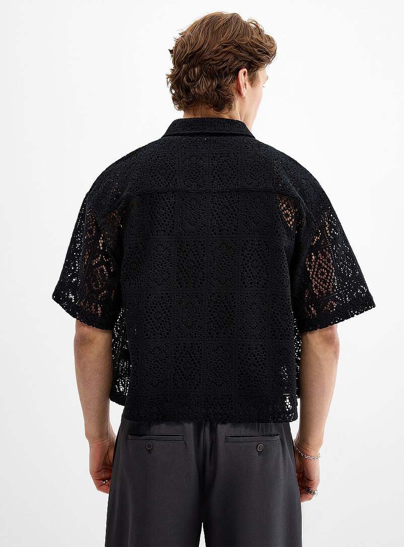 Djab Black Mosaic crochet shirt <b>Boxy fit</b> for men