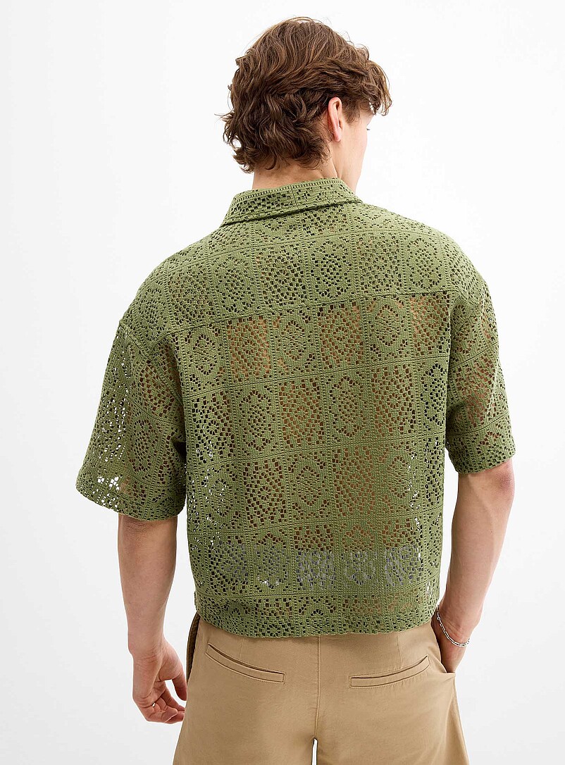 Djab Black Mosaic crochet shirt <b>Boxy fit</b> for men