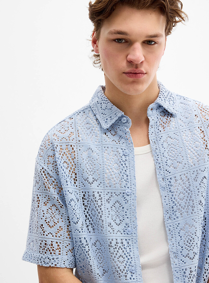 Djab: La chemise crochet mosa&iuml;que <b>Coupe carr&eacute;e</b> Bleu moyen - Ardoise pour homme