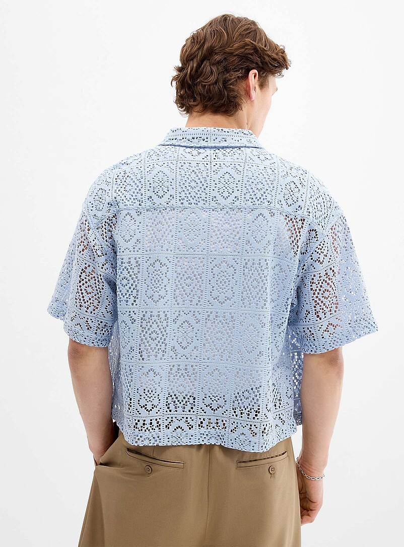 Djab: La chemise crochet mosa&iuml;que <b>Coupe carr&eacute;e</b> Bleu moyen - Ardoise pour homme