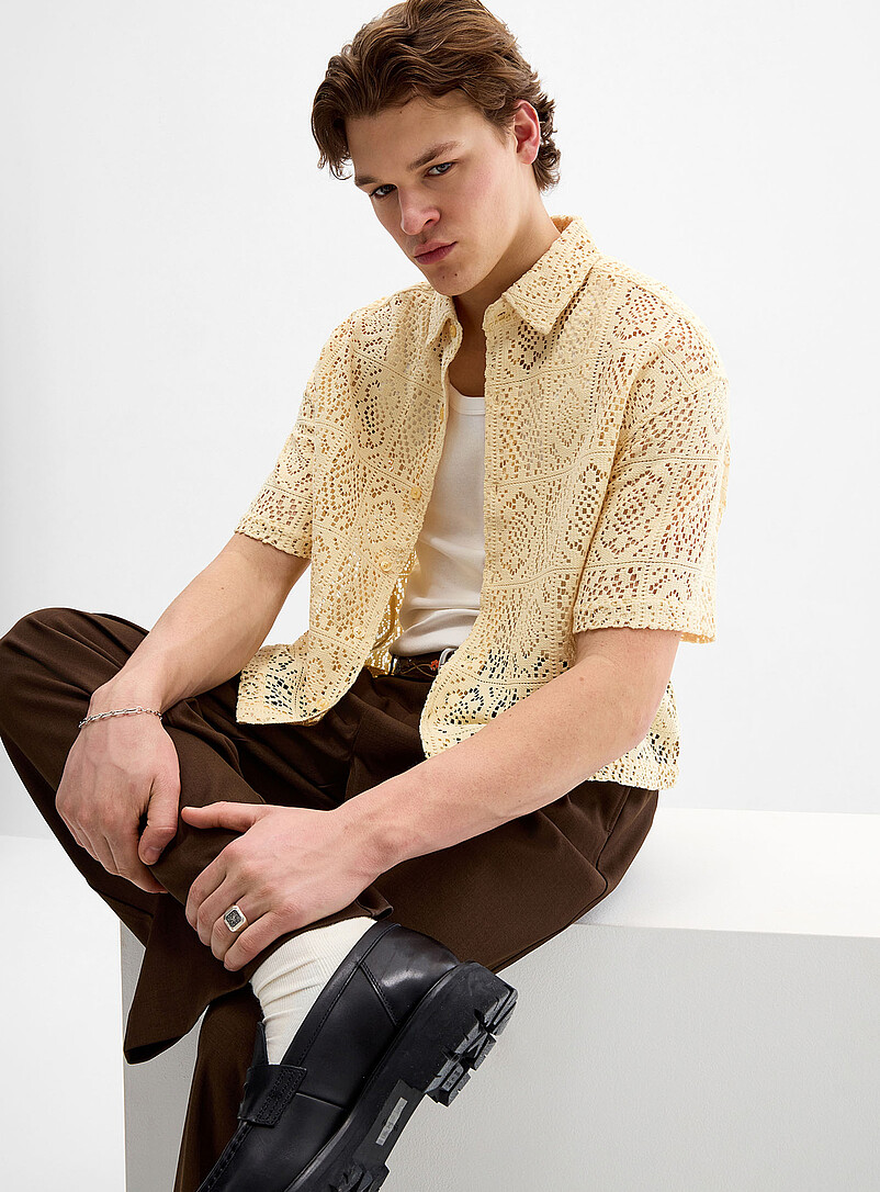 Djab: La chemise crochet mosa&iuml;que <b>Coupe carr&eacute;e</b> Bleu moyen - Ardoise pour homme