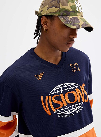 Djab Indigo/Dark Blue Navy and orange hockey jersey for men