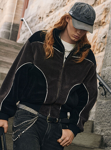Oversized high-pile fleece track jacket