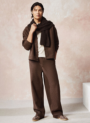 Le 31 Brown Heathered felt pant Loose fit for men