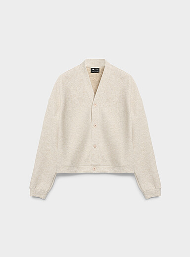Le 31 Ivory/Cream Beige Heather felt V-neck cardigan for men