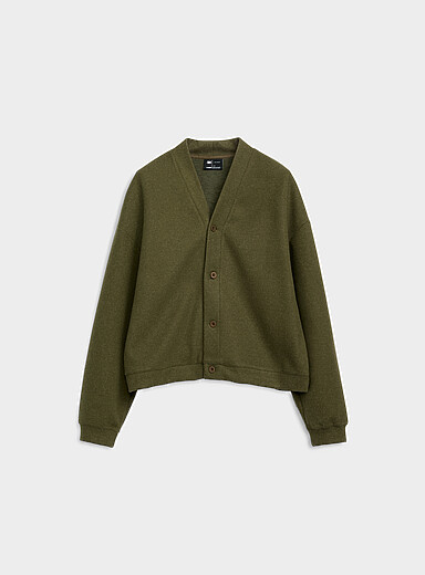 Le 31 Green Heather felt V-neck cardigan for men