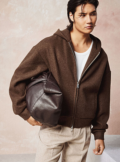 Le 31 Brown Heather felt zipped hoodie for men