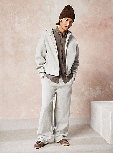 Le 31 Grey Heather felt zipped hoodie for men