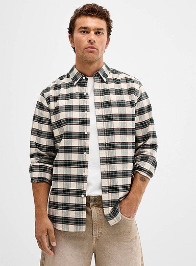 Le 31: La chemise oxford &agrave; carreaux <b>Coupe moderne</b> Vert &agrave; motifs pour homme