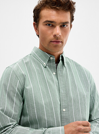 Le 31 Patterned Green Two-tone stripe Oxford shirt <b>Comfort fit</b> for men