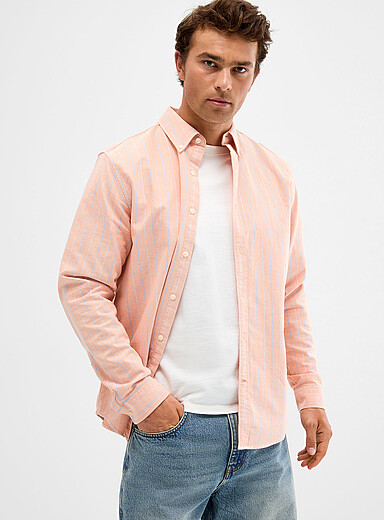 Le 31 Patterned Orange Two-tone stripe Oxford shirt <b>Comfort fit</b> for men