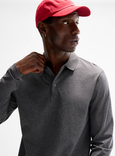 Le 31: Le polo coton SUPIMA<sup><small>MD</small></sup> manches longues Charbon pour homme