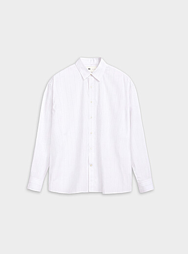 Le 31: La chemise ample rayures trac&eacute;es <b>Capsule Le 31 Studio</b> Blanc &agrave; motifs pour homme