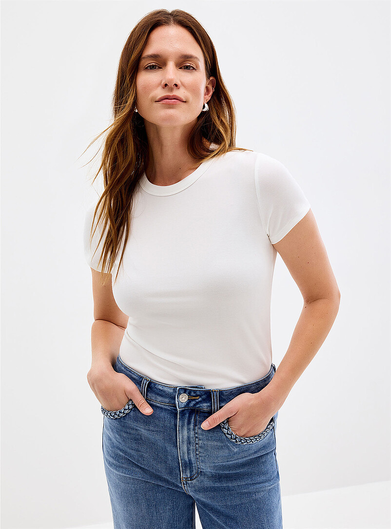 Contemporaine Chocolate/Espresso Plain fitted crew-neck T-shirt for women