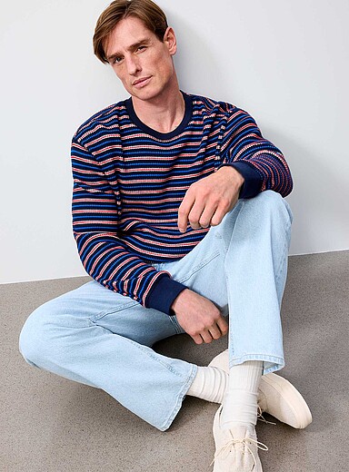 Le 31 Assorted Multi-stripe waffle T-shirt <b>Comfort fit</b> for men