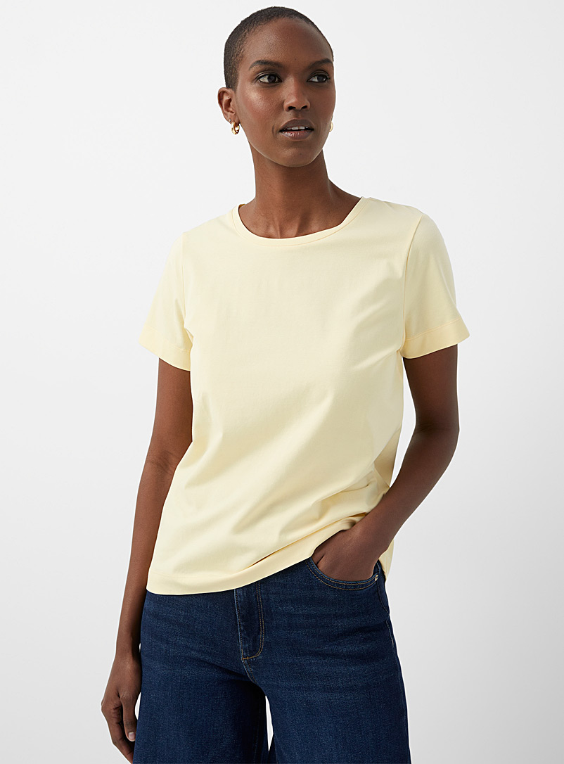 Contemporaine Light yellow SUPIMA® cotton crew-neck tee for women