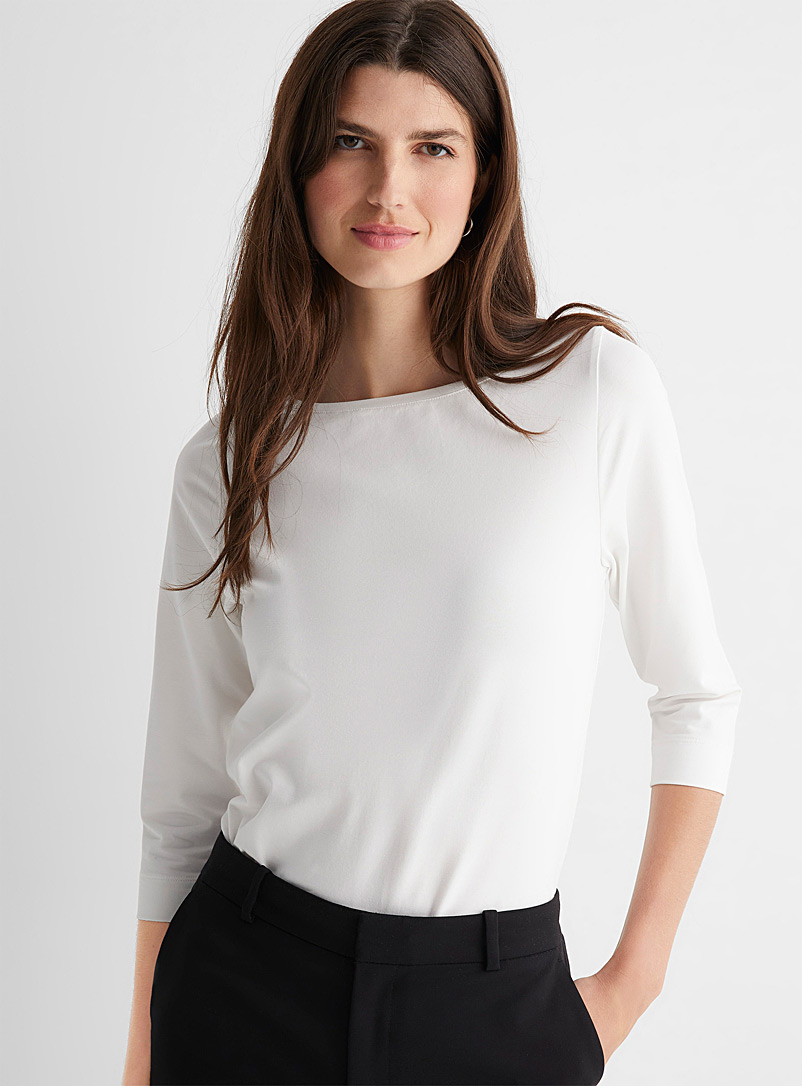 Contemporaine Ivory White SUPIMA® cotton boatneck tee for women