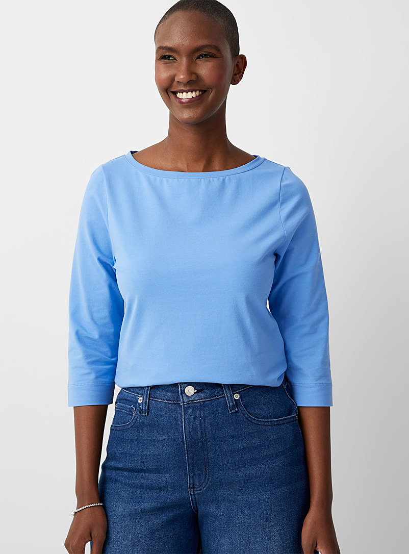 Contemporaine Patterned Blue SUPIMA® cotton boatneck tee for women