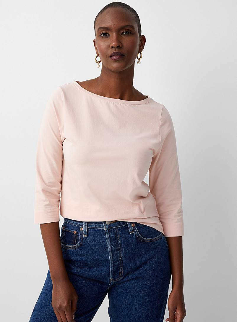 Contemporaine Light Pink SUPIMA® cotton boatneck tee for women