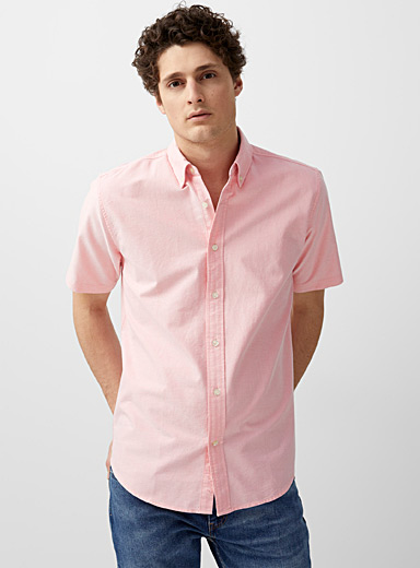 Le 31 - Men's Short-Sleeve Oxford Shirt Modern Fit in Pink, Size Large