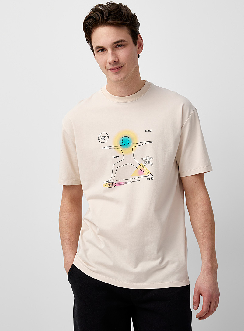 Le 31 - Men's Supima Cotton Graphic Wellness T-Shirt in Cream Beige, Size Medium