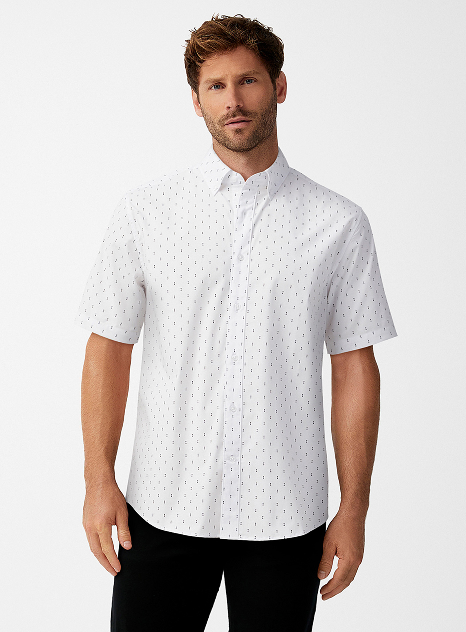 Le 31 Eco-friendly Mini-pattern Shirt Modern Fit In White