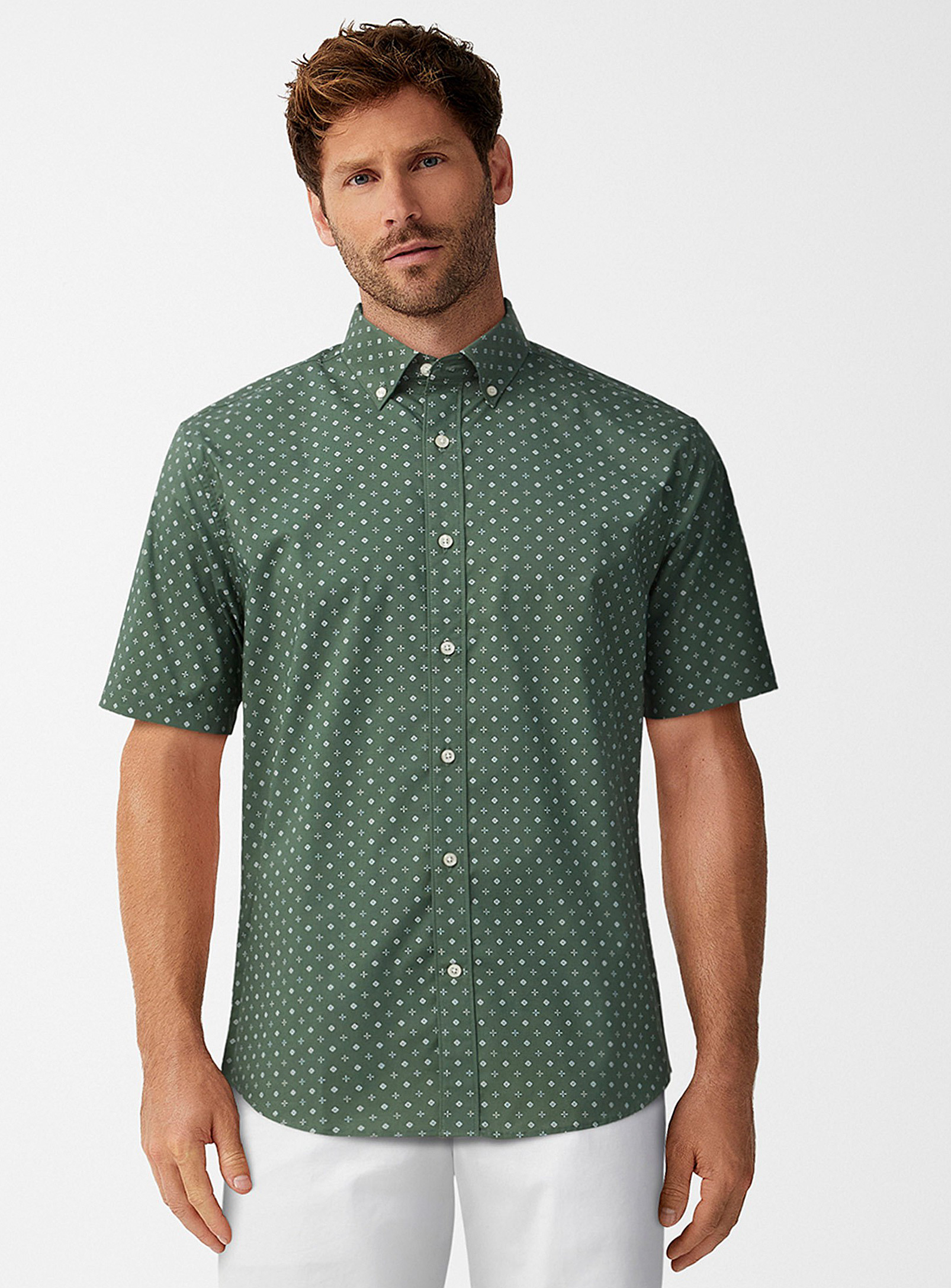Le 31 Eco-friendly Mini-pattern Shirt Modern Fit In Green