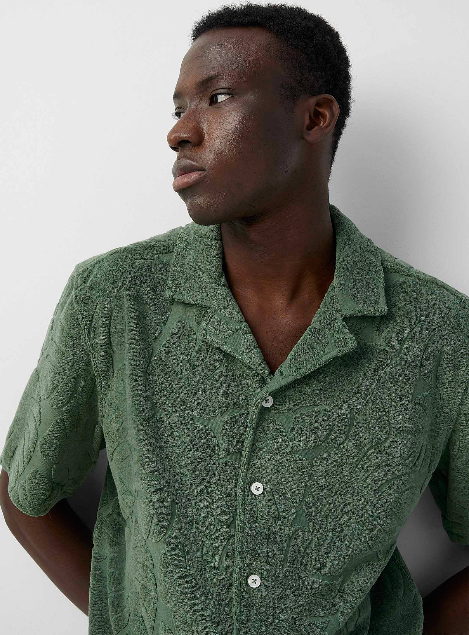 Le 31 Terry-flower Camp Shirt Comfort Fit In Green