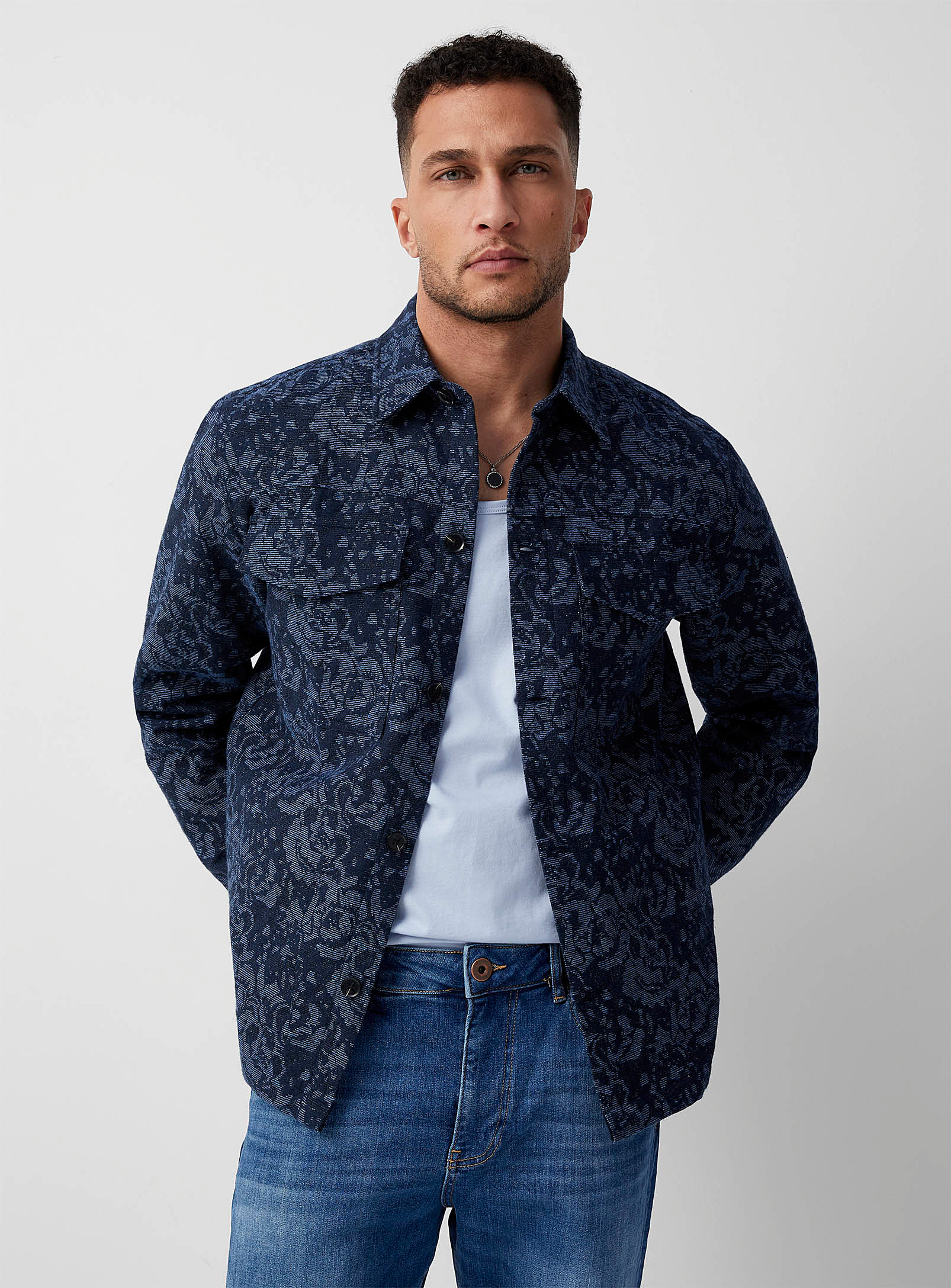 Le 31 Tapestry Jacquard Overshirt In Dark Blue