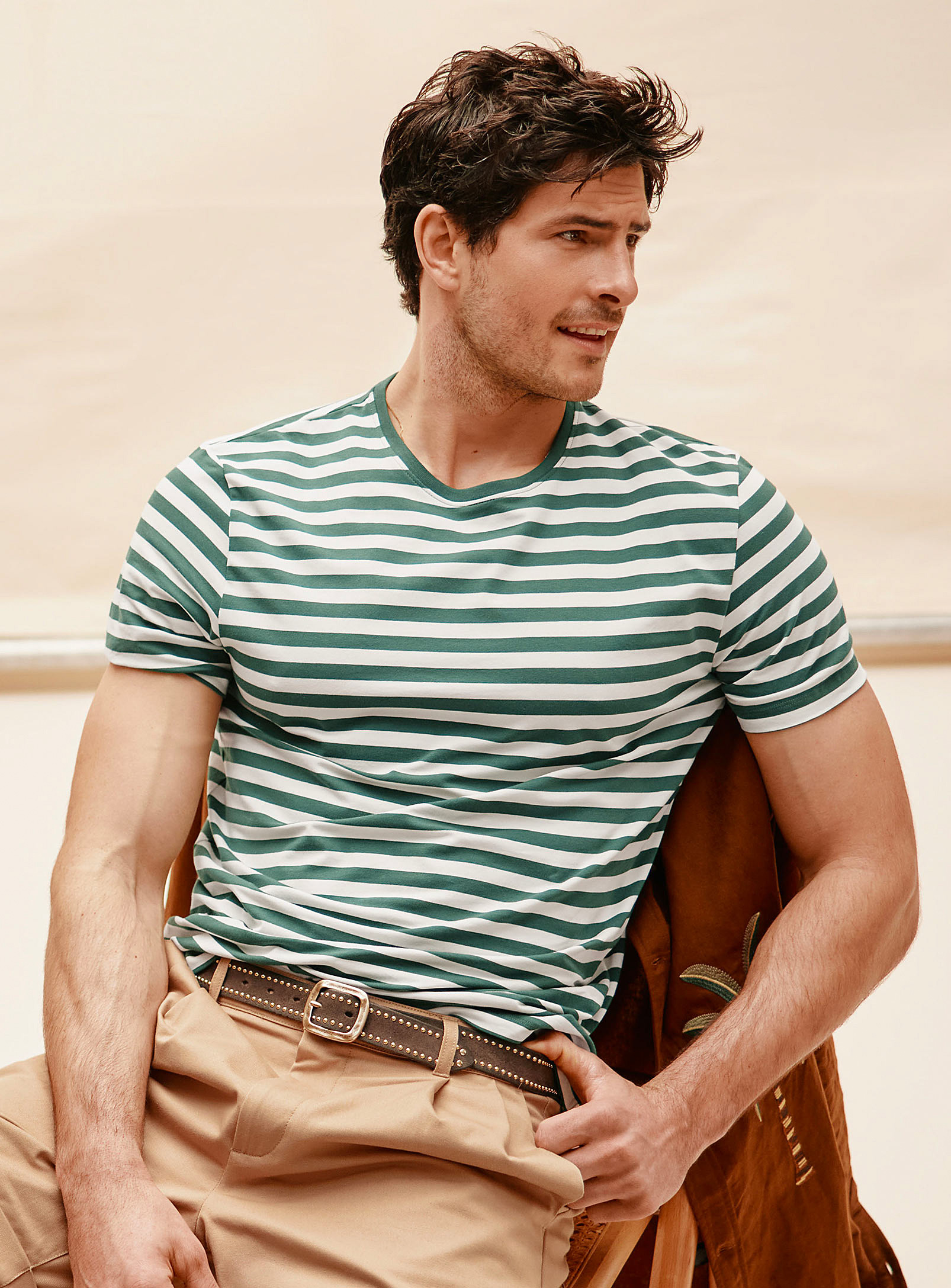Le 31 Supima Cotton Nautical T-shirt In Pine/bottle Green
