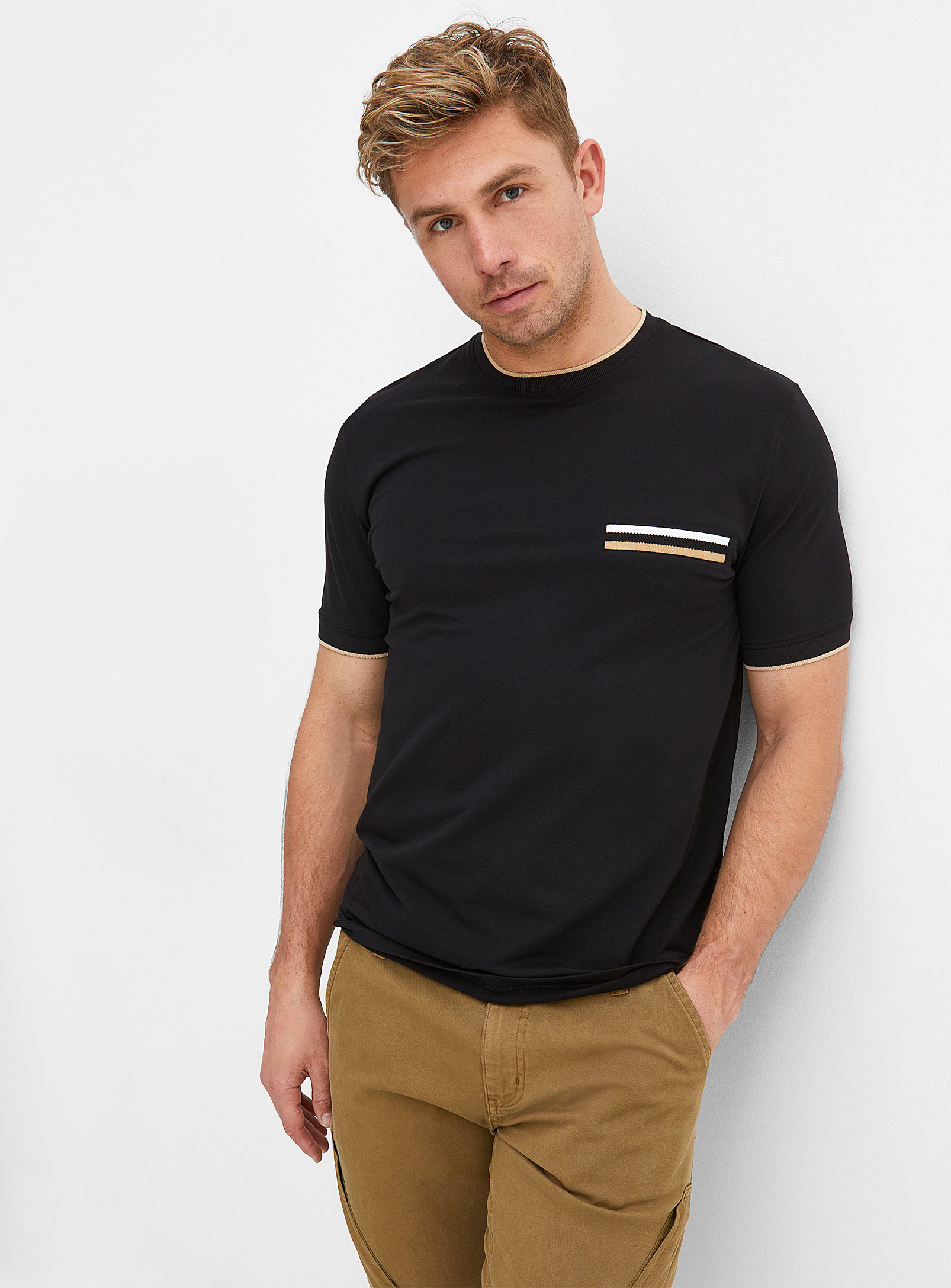 Le 31 Supima Cotton Striped-hem T-shirt In Black