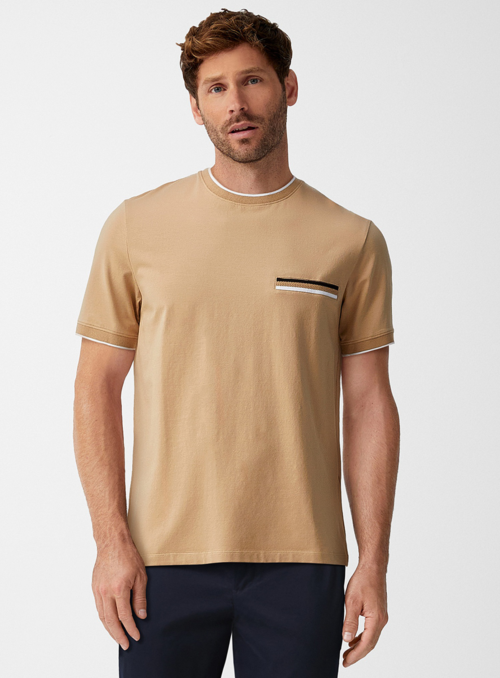 Le 31 Supima Cotton Striped-hem T-shirt In Sand