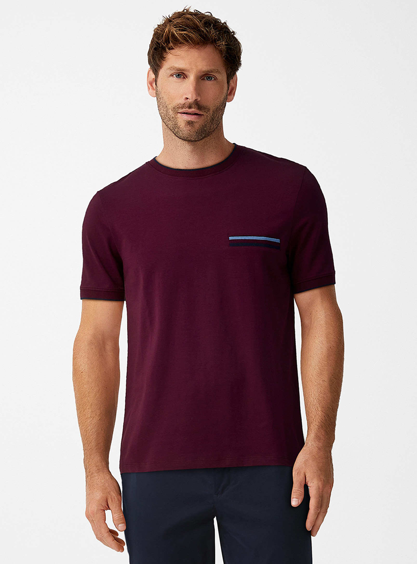Le 31 Supima Cotton Striped-hem T-shirt In Burgundy