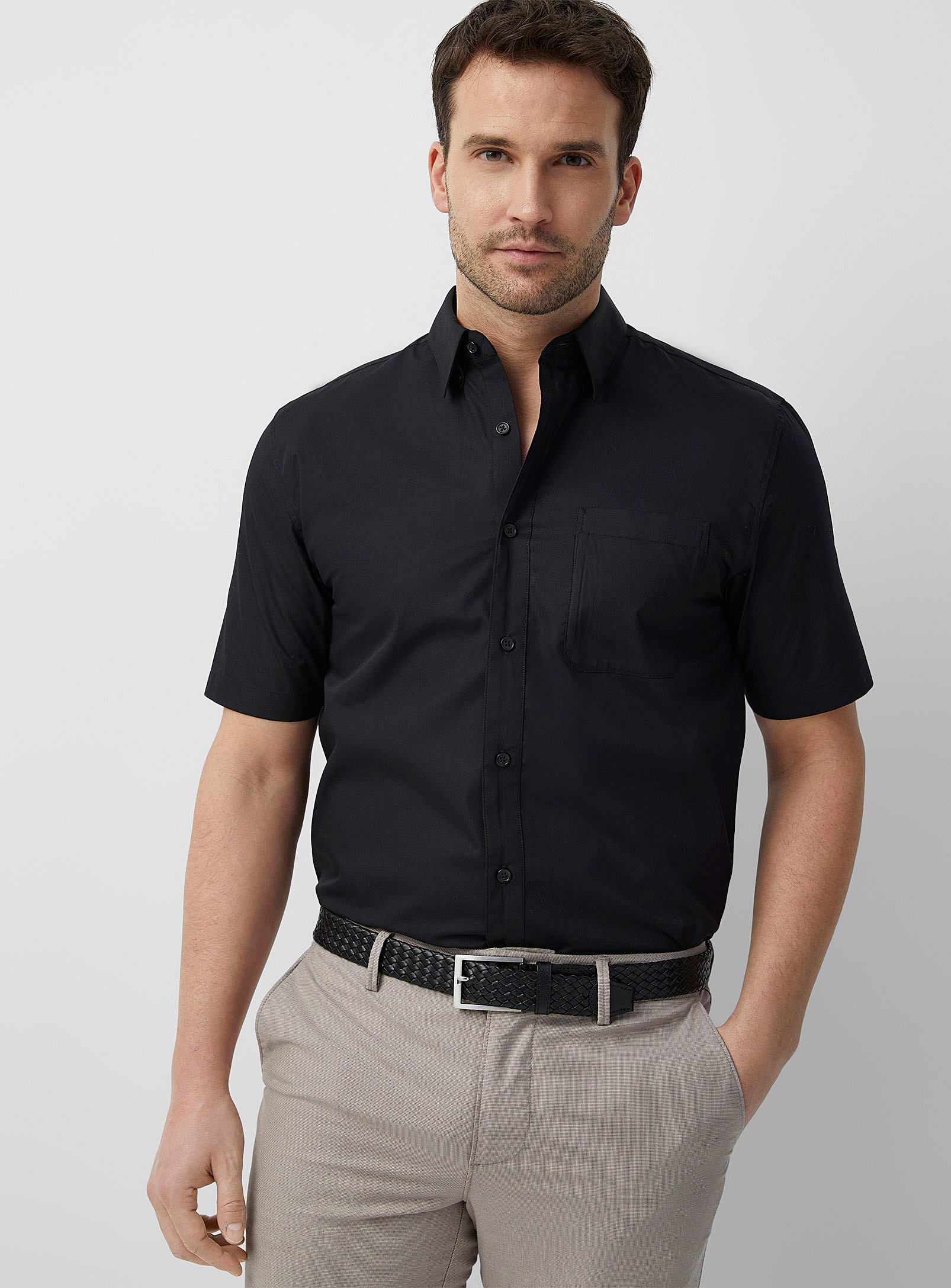 Le 31 Colourful Short-sleeve Poplin Shirt Modern Fit In Black