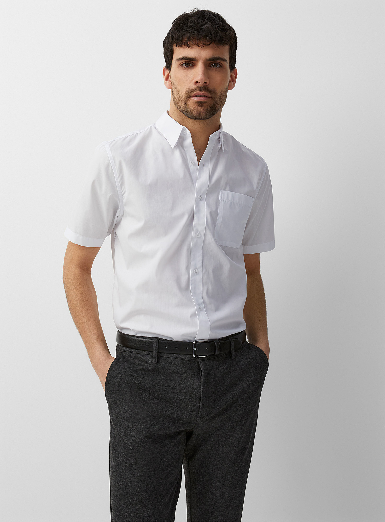 Le 31 Colourful Short-sleeve Poplin Shirt Modern Fit In White