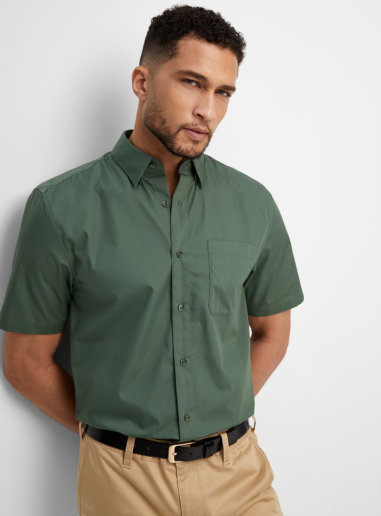 Le 31 Colourful Short-sleeve Poplin Shirt Modern Fit In Green