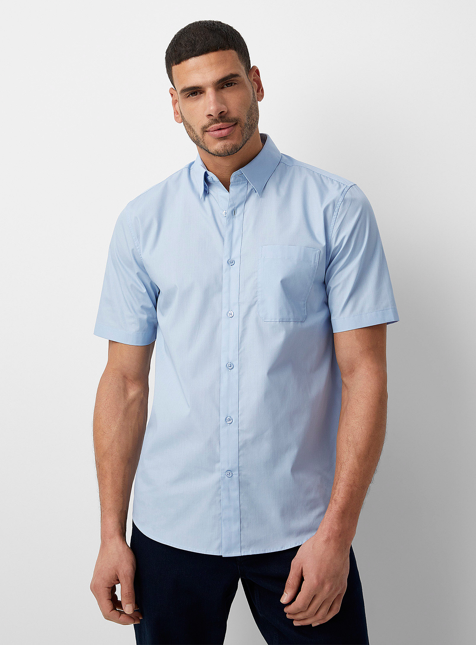 Le 31 Colourful Short-sleeve Poplin Shirt Modern Fit In Blue