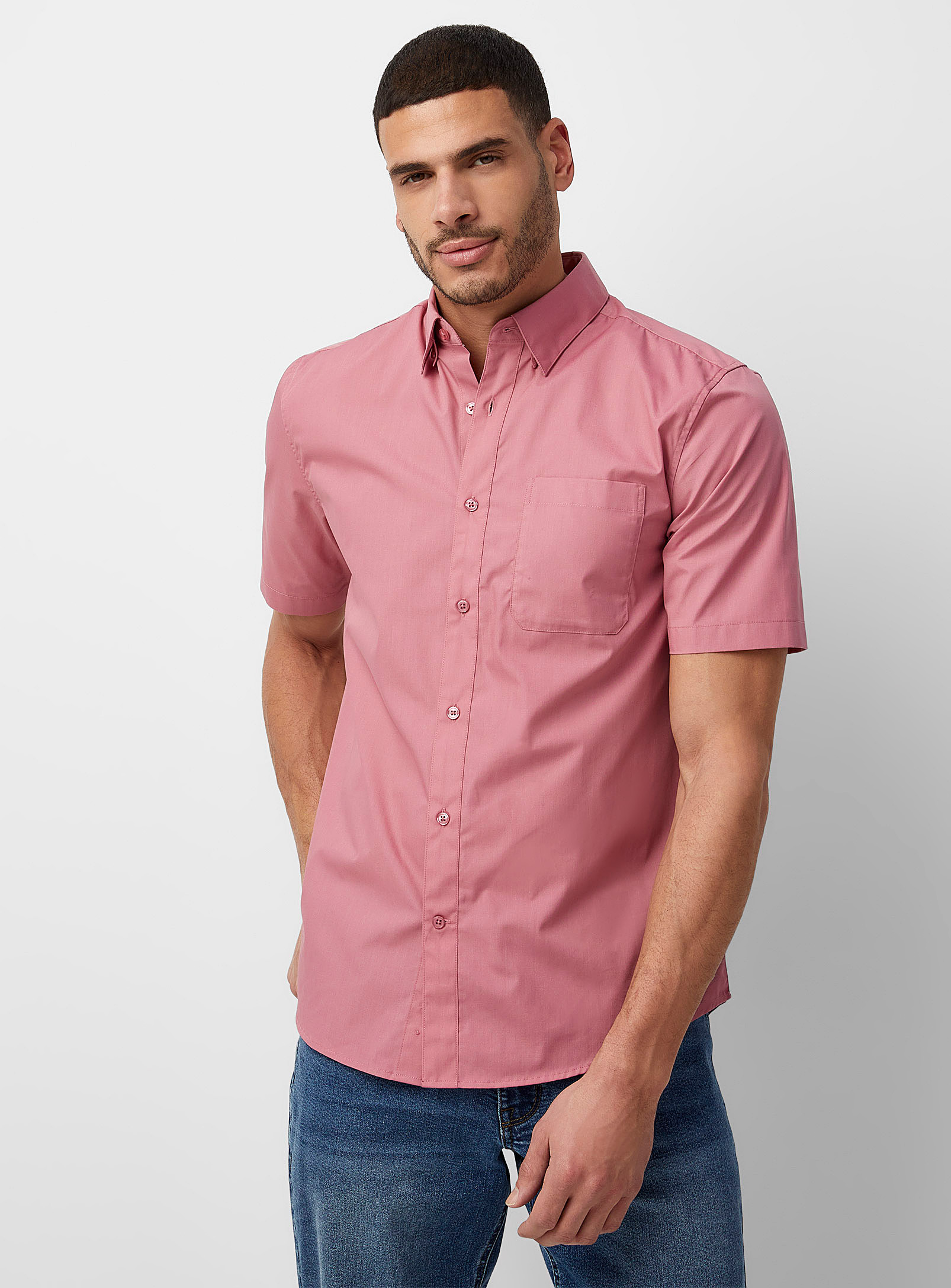 Le 31 Colourful Short-sleeve Poplin Shirt Modern Fit In Dusky Pink