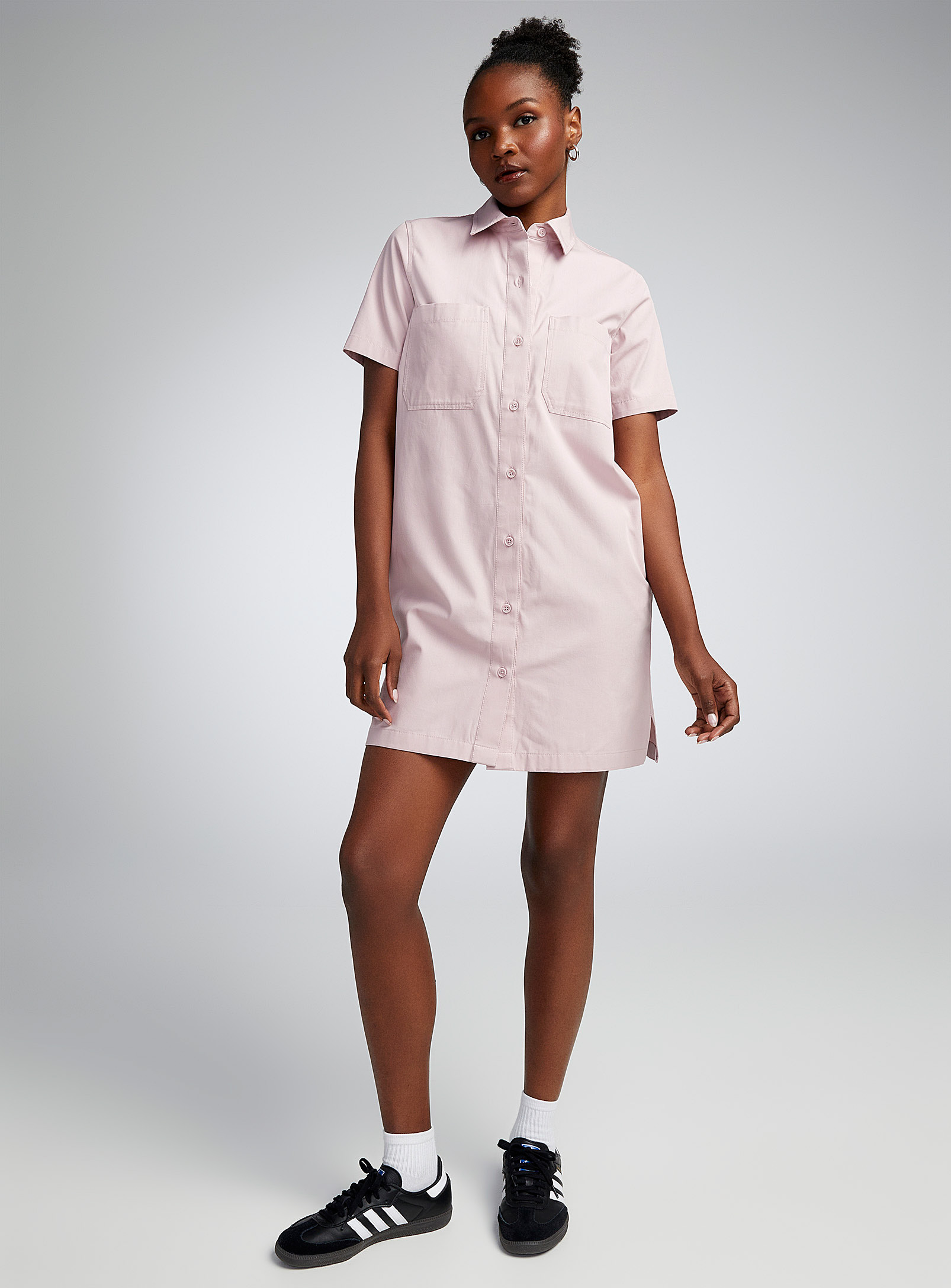 Twik Patch Pockets Colourful Shirtdress In Dusky Pink