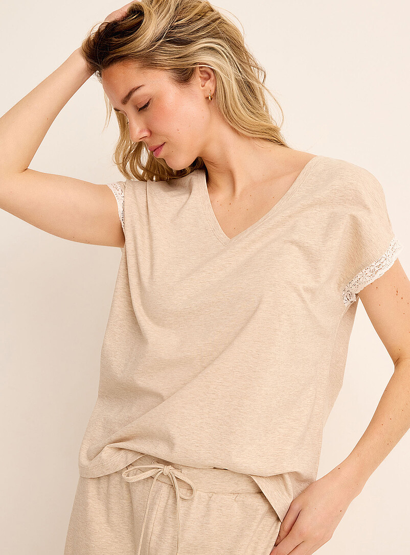 Lace-accent cap-sleeve Supima® cotton T-shirt product image 2