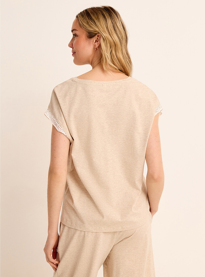 Lace-accent cap-sleeve Supima® cotton T-shirt product image 3