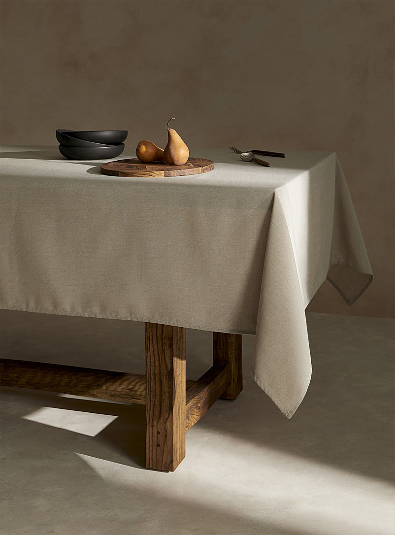 Simons Maison Ivory/Cream Beige Recycled polyester sand chambray tablecloth