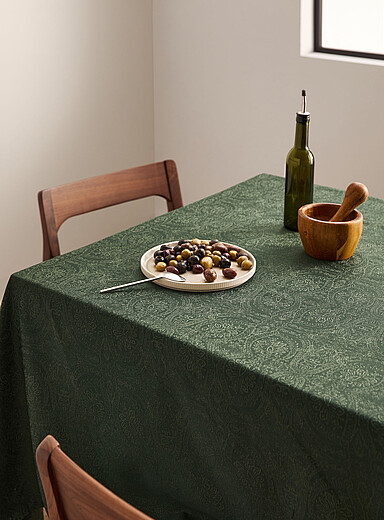 Simons Maison: La nappe jacquard paisley nature Vert fonc&eacute; - Mousse