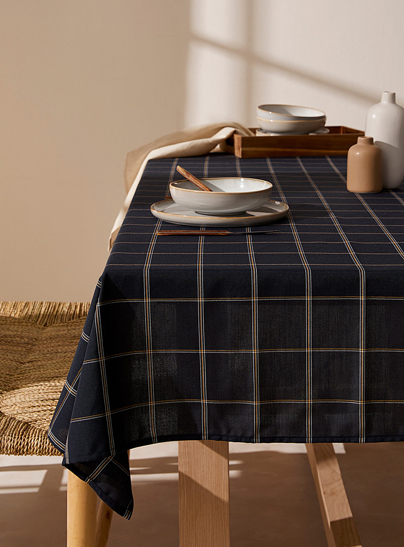 Simons Maison Patterned Blue Ochre check recycled polyester tablecloth