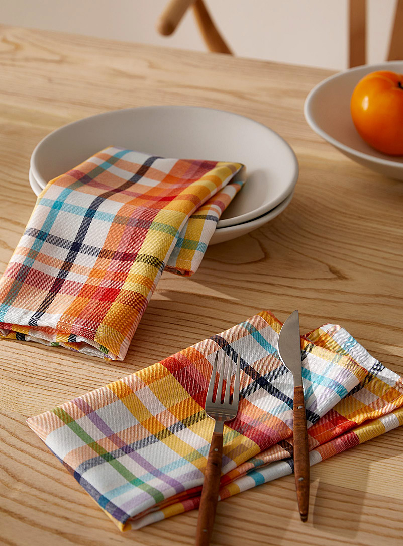 Simons Maison: Les serviettes de table polyester recyclé carreaux tropicaux Ensemble de 2 Assorti