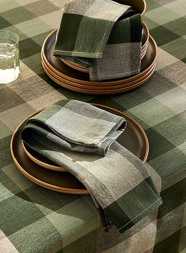 Green rustic checkers napkins Set of 2