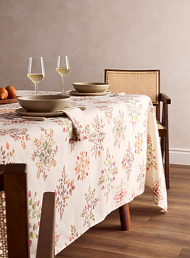 Simons Maison: La nappe feuilles d'automne touche de lin &Eacute;cru &agrave; motifs