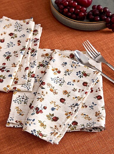 Les serviettes de table fleurs et fruits du verger touche de lin Ensemble de 2