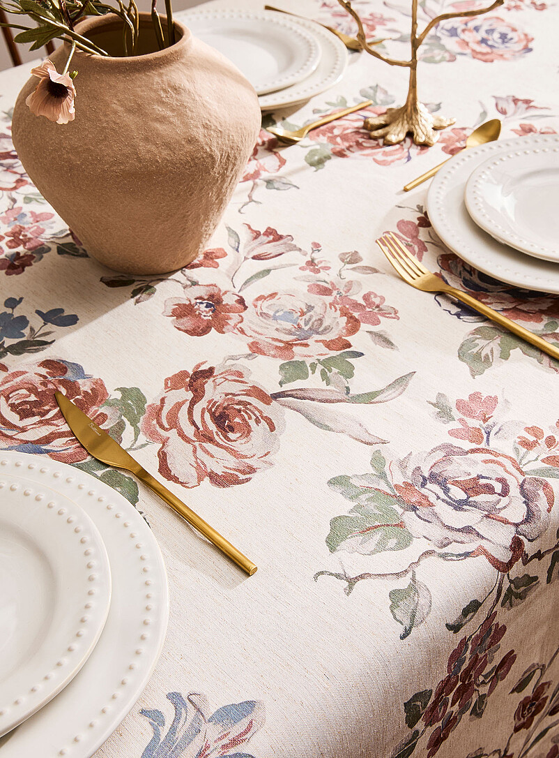 Simons Maison: La nappe fleurs campagnardes touche de lin &Eacute;cru &agrave; motifs